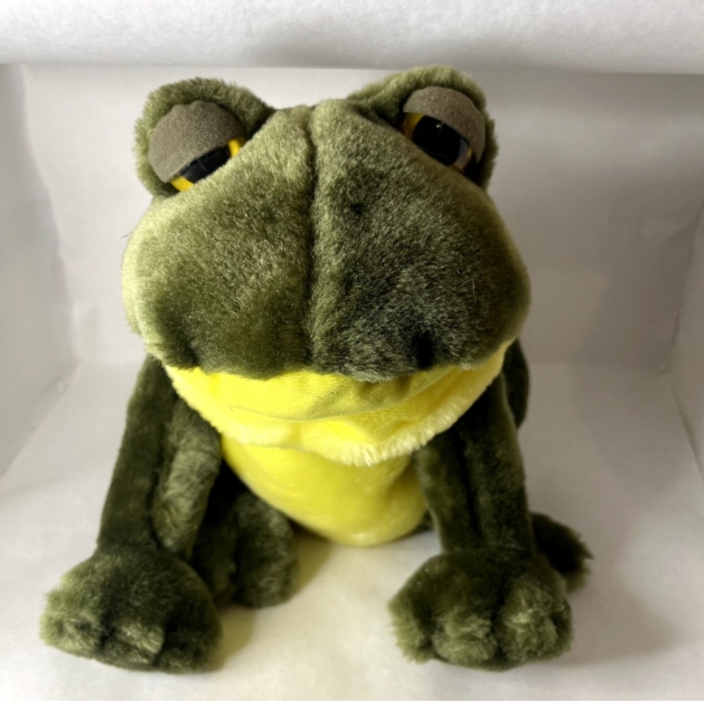 Hand Puppet Frog Green Bullfrog Plush Ron Banafato Toy With Sound TESTED WORKING